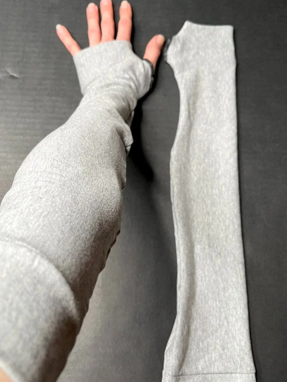 Cotton Jersey Arm Warmers Gray Fingerless Gloves Summer Sun UV Sleeves Handmade